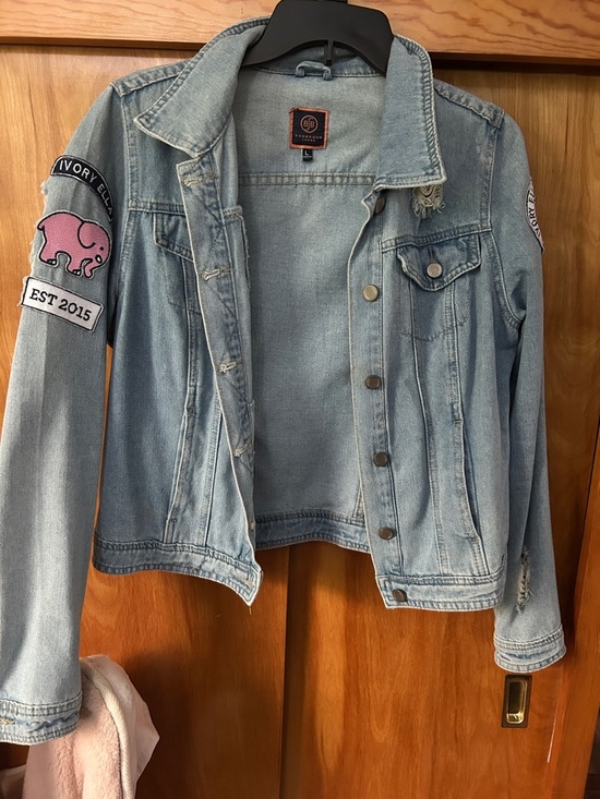 ivory ella Jackets & Blazers - Ivory Ella Light Blue Denim Jacket with Patches